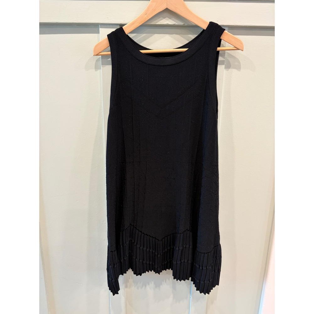 CAARA Black Knit Pleated Hem Sleeveless Mini Dress Minimalist Medium
